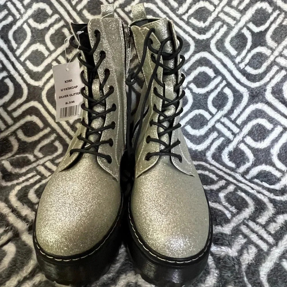Union bay sliver glitter combat boots